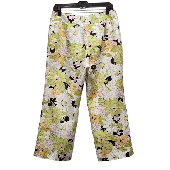 Vintage Talbots 100% Linen Floral Sketch Print Wide Leg Cropped Trouser Pants, 8 - Picture 4 of 9